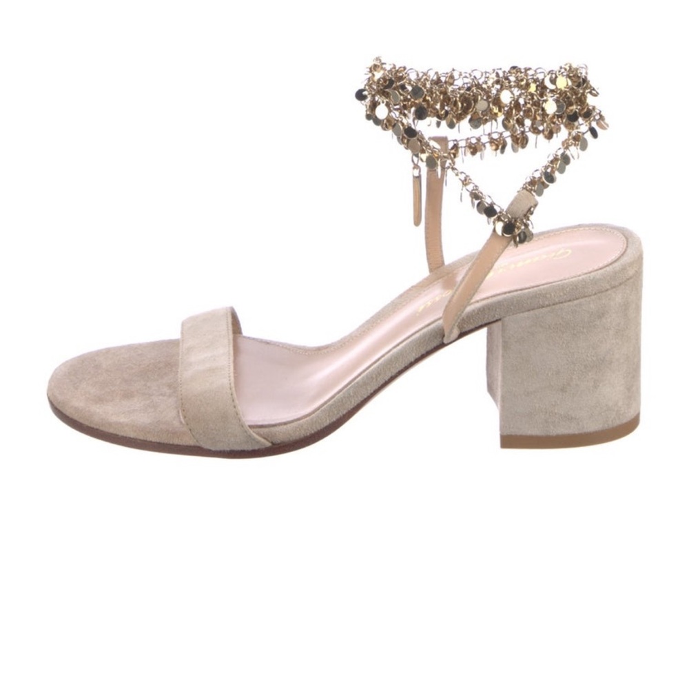 Gianvito Rossi Beige Suede Heels with Gold Embellishments